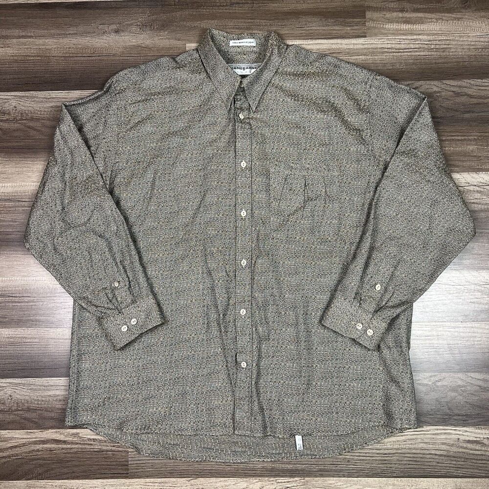 Jhane Barnes Shirt Mens Large Brown Abstract Vintage Casual Preppy Japan Fabric